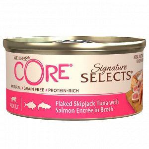 Влажный корм CORE SIGNATURE SELECTS для кошек, из тунца с лососем в виде кусочков в бульоне, консервы 79 г