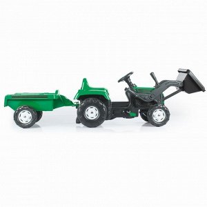 Трактор педальный DOLU Ranchero, с прицепом и ковшом, клаксон, цвет зеленый