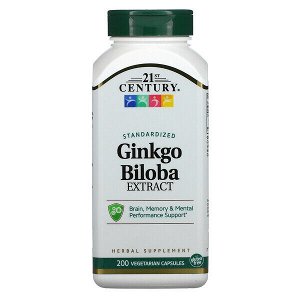 21st Century, Экстракт Ginkgo biloba, стандартизированный, 200 вегетарианских кап.