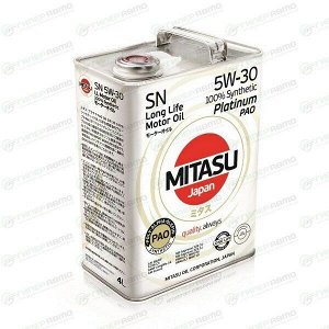 Масло моторное Mitasu Platinum PAO 5w30, синтетическое, API SN/CF, ACEA C3, универсальное, 4л, арт. MJ-111/4