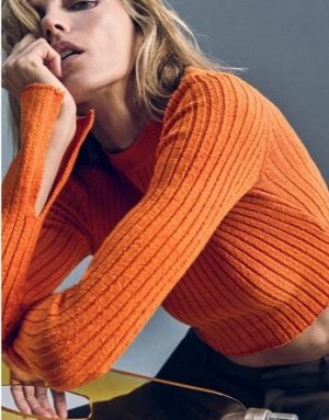 ZARA / ТРИКОТАЖНЫЙ ТОП В РУБЧИК арт. 6771110 681, оранжевый