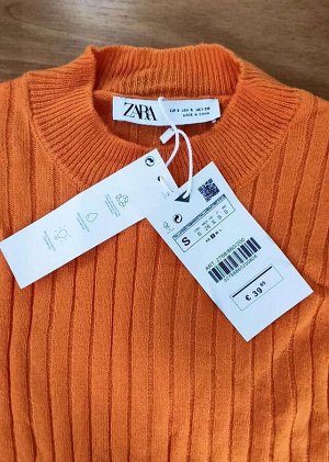 ZARA / ТРИКОТАЖНЫЙ ТОП В РУБЧИК арт. 6771110 681, оранжевый