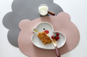 Двухсторонняя сервировочная салфетка,в форме мишки, розовый-серый