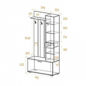 Клик Мебель Прихожая с зеркалом Ника, 910х354х2035, Белая гладкая