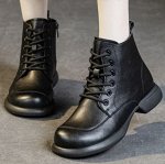 Ботинки из натуральной кожи утепленные на флисе, черные