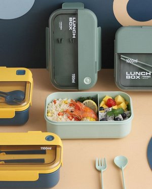"Уценка" Пищевой контейнер для обедов Lunch Box / 2 секции + столовые приборы