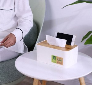 Салфетница с подставкой для телефона Simple Bamboo Tissue Box / 21,5 x 13,5 x 10 см