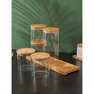 Банки стеклянные для сыпучих продуктов с бамбуковой крышкой BellaTenero «Эко», 600/1300 мл, 5 шт