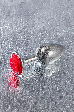 Анальная втулка Metal by TOYFA, металл, серебристая с красной розочкой, 8 см, ? 2,7 см, 48 г