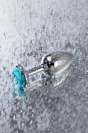 Анальная втулка Metal by TOYFA, металл, серебристая с голубой розочкой, 8 см, ? 2,7 см, 48 г