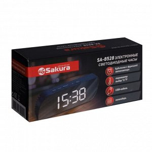 Часы-будильник Sakura SA-8528, электронные, будильник, 3хААА, чёрные