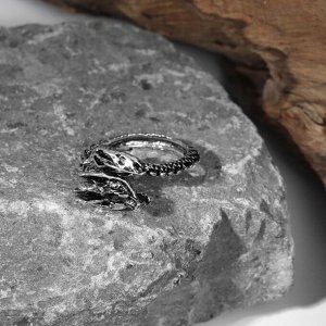 Кольцо "Фафнир" дракон, цвет чернёное серебро, безразмерное