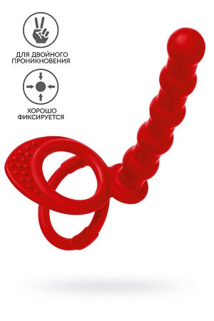 Насадка на пенис для двойного проникновения Black&Red by TOYFA, силикон, красный, 19,5 см