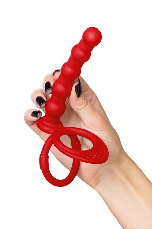 Насадка на пенис для двойного проникновения Black&Red by TOYFA, силикон, красный, 19,5 см