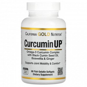 California Gold Nutrition, Curcumin UP, комплекс куркумина и омеги-3, поддержка подвижности и комфорт суставов, 90 капсул из рыбьего желатина