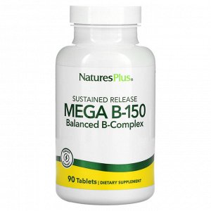 NaturesPlus, Mega B-150 с замедленным высвобождением, сбалансированный комплекс витаминов группы B, 90 таблеток