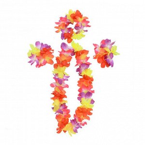 Гавайский набор Цветы, (ожерелье, венок, 2 браслета) разноцветная