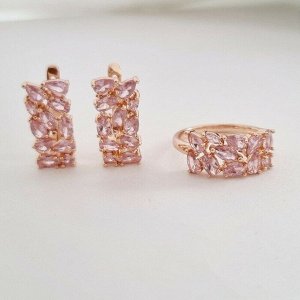 Комплект серьги и кольцо позолота, розовые камни, р-р 19, 542809 арт.847.708