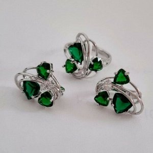 Комплект ювелирная бижутерия, серьги и кольцо посеребрение, камни цвет зеленые, р-р 19, 77221 арт.847.935