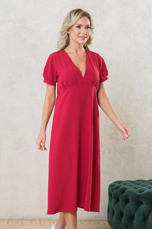 Платье Легкое и воздушное платье из легкой ткани Ниагара. Расцветка красный.  V - образная горловина на внутренней обтачке. Короткий втачной рукав - фонарик в 42-48 р 21 см, в 50-54 р 24 см. Низ прямо