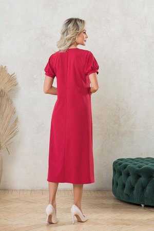 Платье Легкое и воздушное платье из легкой ткани Ниагара. Расцветка красный.  V - образная горловина на внутренней обтачке. Короткий втачной рукав - фонарик в 42-48 р 21 см, в 50-54 р 24 см. Низ прямо