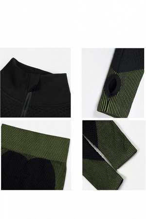 Green 3pcs Long Sleeve Crop Top Bra and Leggings Active Set