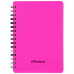 Записная книжка А6 60л., на гребне OfficeSpace &quot;Neon&quot;, розовая пластиковая обложка