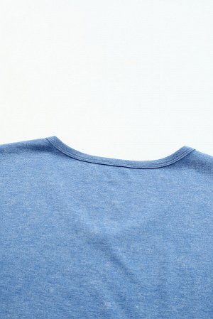 Sky Blue Mineral Washed V Neck Short Sleeve T Shirt