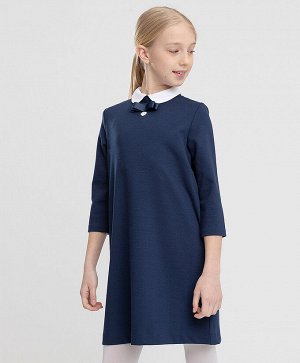 Платье с рукавом 3/4 и декоративным бантом из плотного трикотажа синее Button Blue