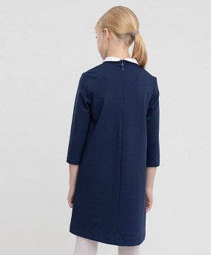 Платье с рукавом 3/4 и декоративным бантом из плотного трикотажа синее Button Blue