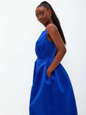 Платье пышное королевский синий юбка миди. Цвет королевский синий