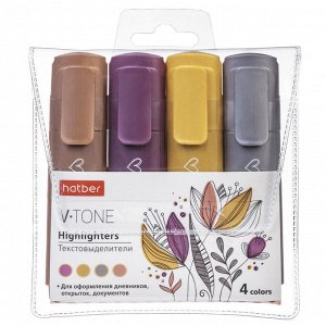 Набор текстовыделителей Hatber V-tone METALLIC 4шт в прозрачном ПВХ-боксе