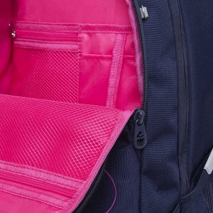 Рюкзак молодежный с карманом для ноутбука 13", анатомической спинкой, для девочки, женский, школьный, синий, сердце