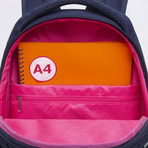 Рюкзак молодежный с карманом для ноутбука 13", анатомической спинкой, для девочки, женский, школьный, синий, сердце