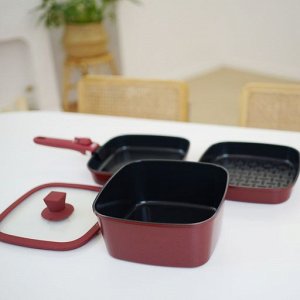 Набор посуды BoOhgle (бордовый) 5 в 1 со съемной ручкой c антипригарным керамическим покрытием