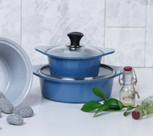 Набор посуды Ecoramic с каменным покрытием (голубой)