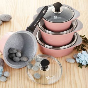 Набор посуды Ecoramic с каменным покрытием (розовый)