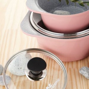 Набор посуды Ecoramic с каменным покрытием (розовый)