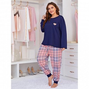 Пижама женская PLUS SIZE (лонгслив+штаны) с принтом