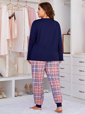 Пижама женская PLUS SIZE (лонгслив+штаны) с принтом