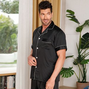 Мужская пижама (рубашка с коротким рукавом + шорты, цвет черный)