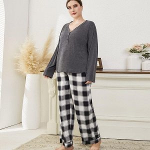 Пижама женская PLUS SIZE (лонгслив+штаны) с принтом
