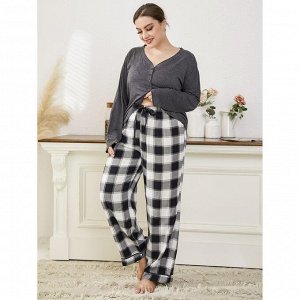 Пижама женская PLUS SIZE (лонгслив+штаны) с принтом