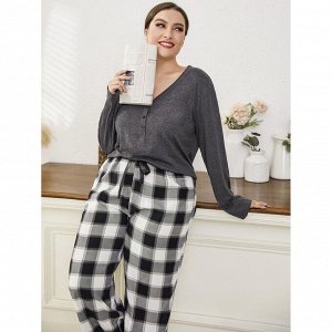 Пижама женская PLUS SIZE (лонгслив+штаны) с принтом