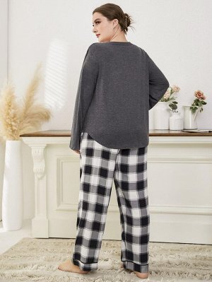 Пижама женская PLUS SIZE (лонгслив+штаны) с принтом