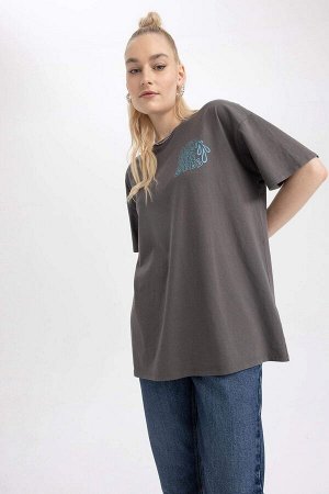 DeFacto X Wiser Wash Oversize-футболка с круглым вырезом сзади и принтом с короткими рукавами