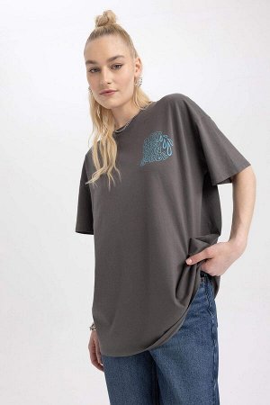 DeFacto X Wiser Wash Oversize-футболка с круглым вырезом сзади и принтом с короткими рукавами