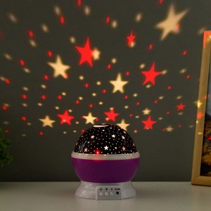Ночник-проектор "Звёздное небо", вращение, (4ААА или USB) фиолет. 12*10 см RISALUX