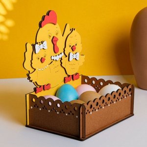 Кашпо деревянное "Курочка с цыплятами", 15,5х11х17,5 см, коричнево-желтый