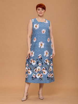 Платье Пк-414/джинс-цветок